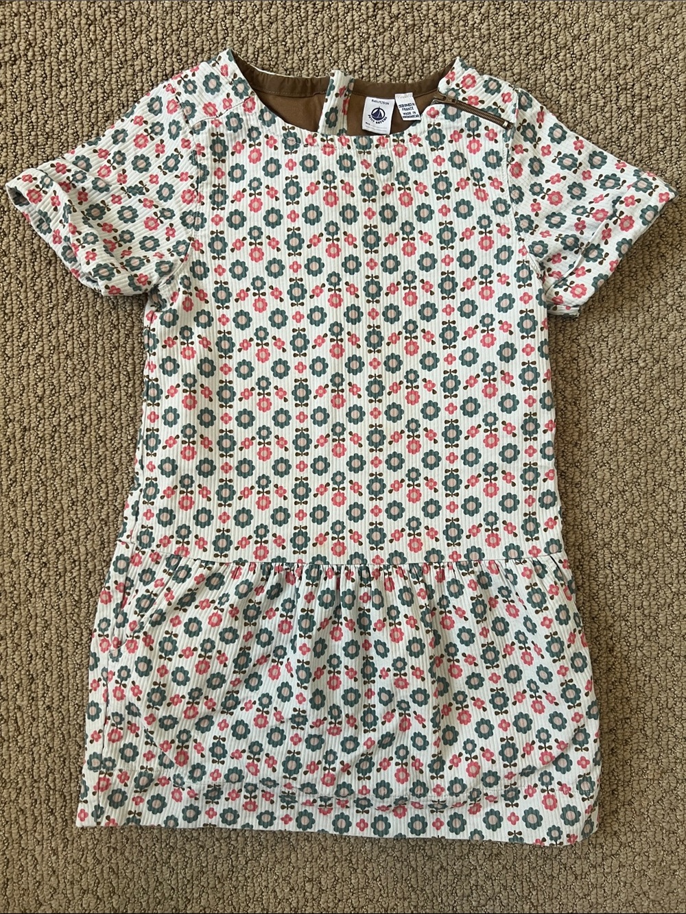 Petit Bateau Drop-Waist Dress with Pink & Green Flowers